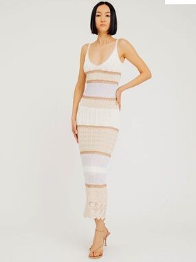 Torn by Ronny Kobo Adriana Dress - Tan Neutral - Knit Crochet Pointelle